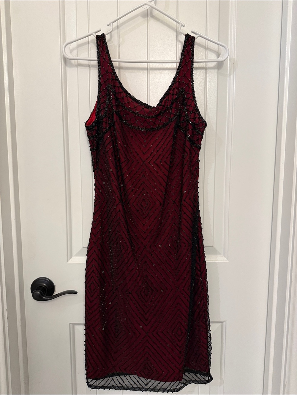 Laurence Kazar Wine Red Beaded Midi Dress